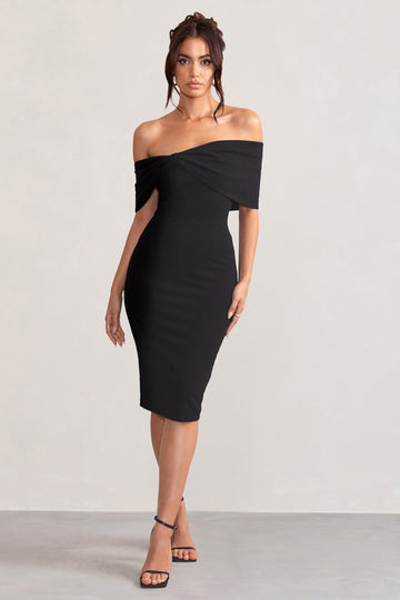Alyssa Black Bardot Bow Detail Midi Dress